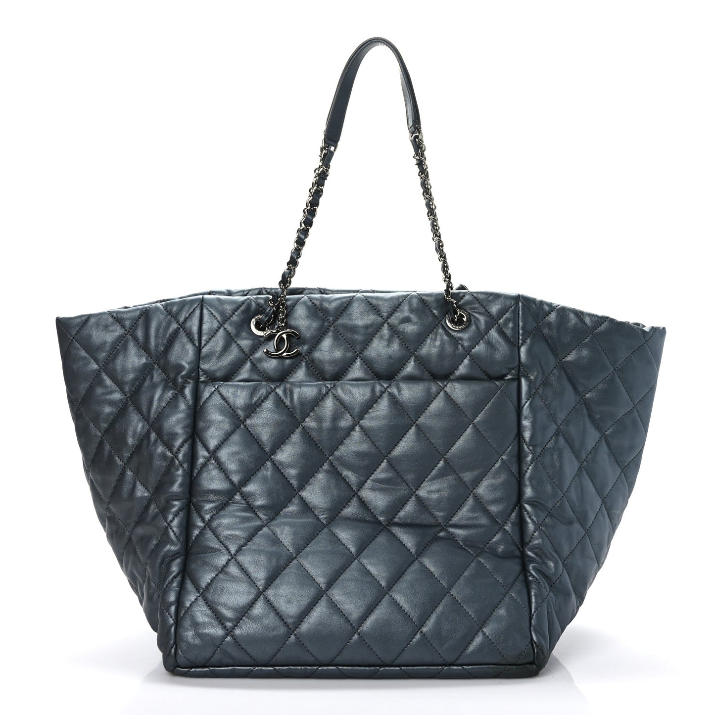 Metallic Lambskin Quilted Large Week End on Mars Tote Dark Grey
