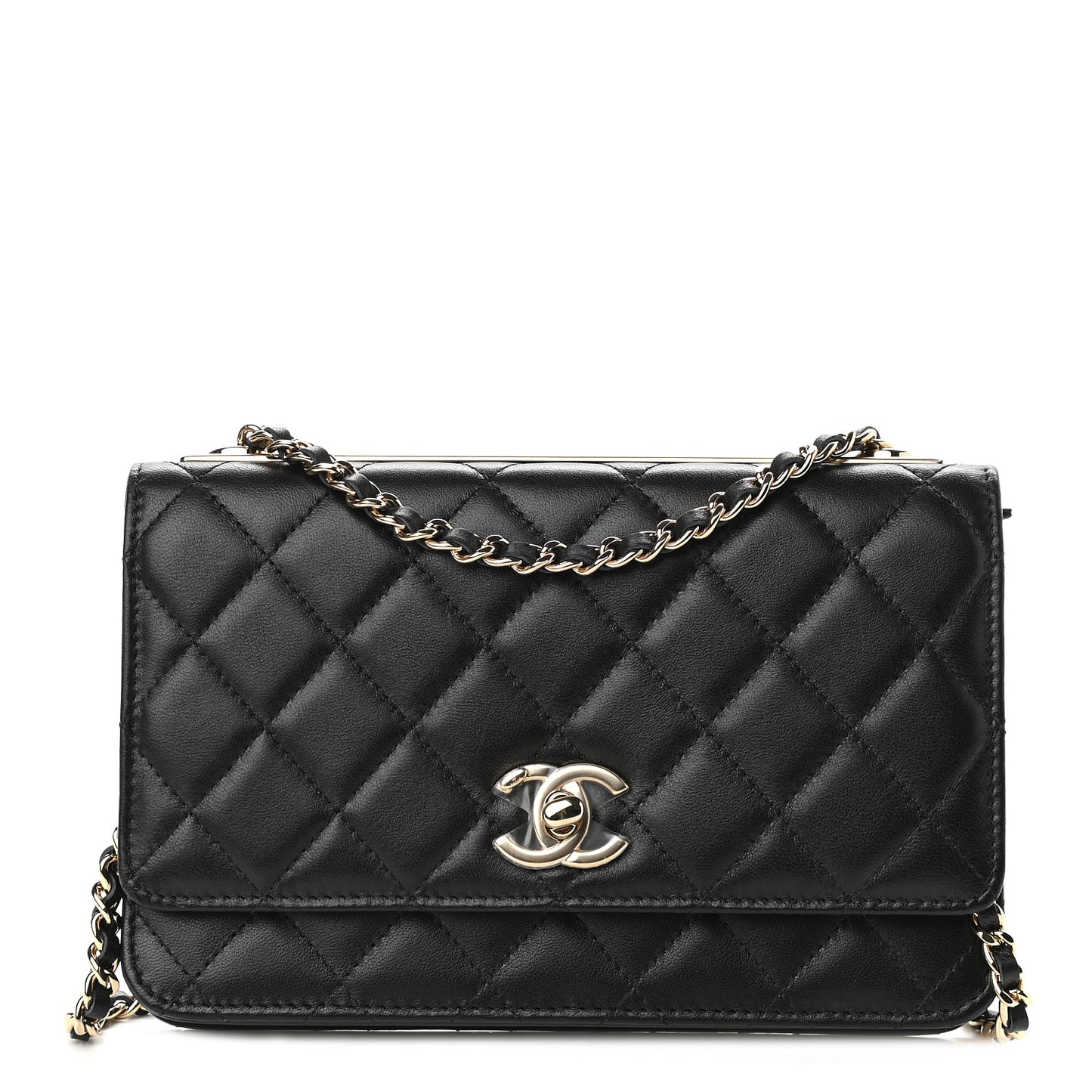 Lambskin Quilted Trendy CC Wallet On Chain WOC Black