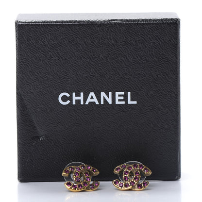 Chanel Crystal CC Earrings Gold Purple 7 of 7