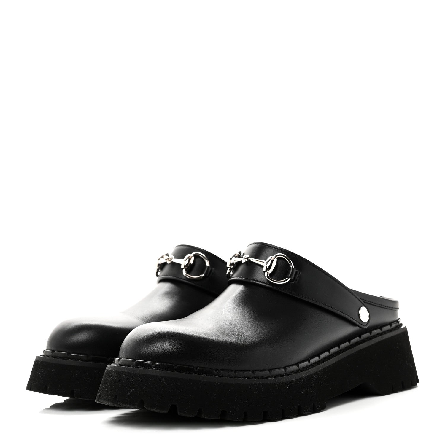 Gucci Calfskin Womens Horsebit Platform Mules 39 Black 4 of 9
