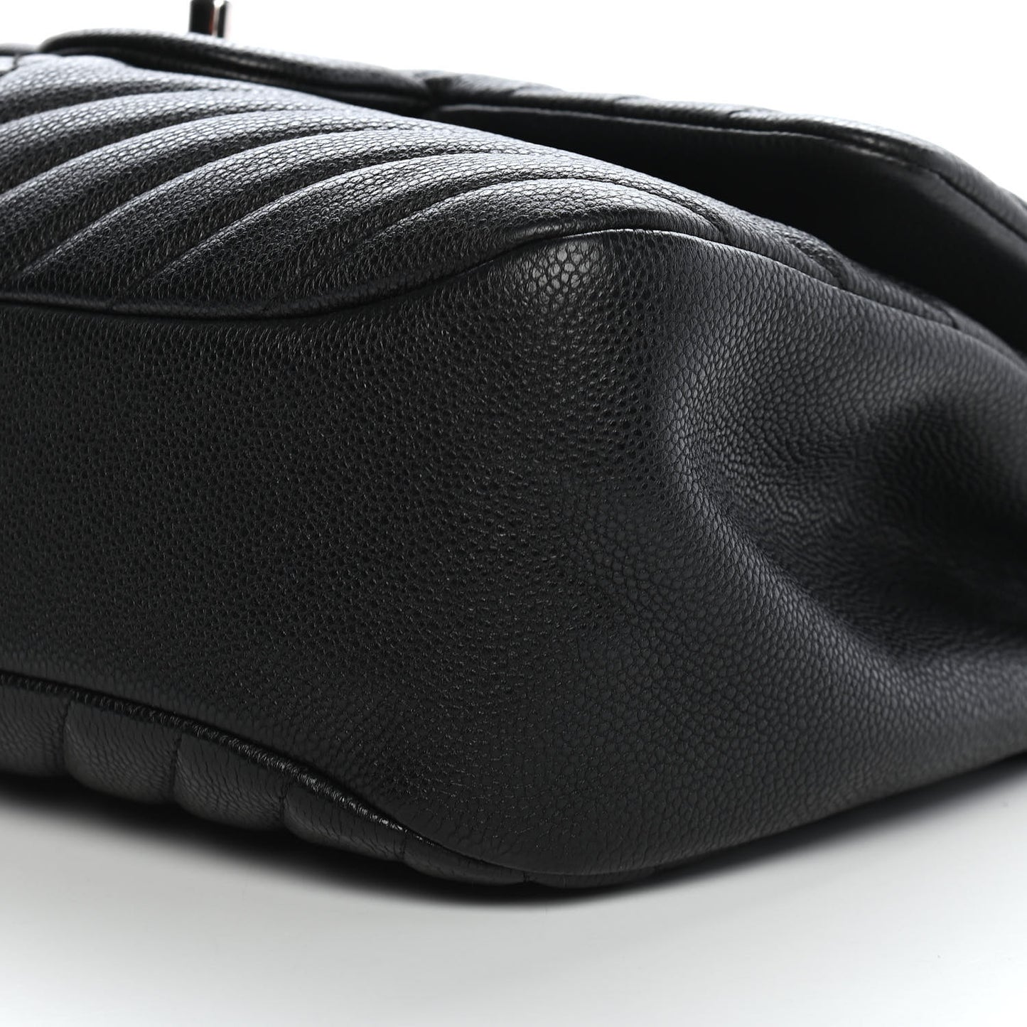 Caviar Chevron Quilted Large Puffy CC Flap Black