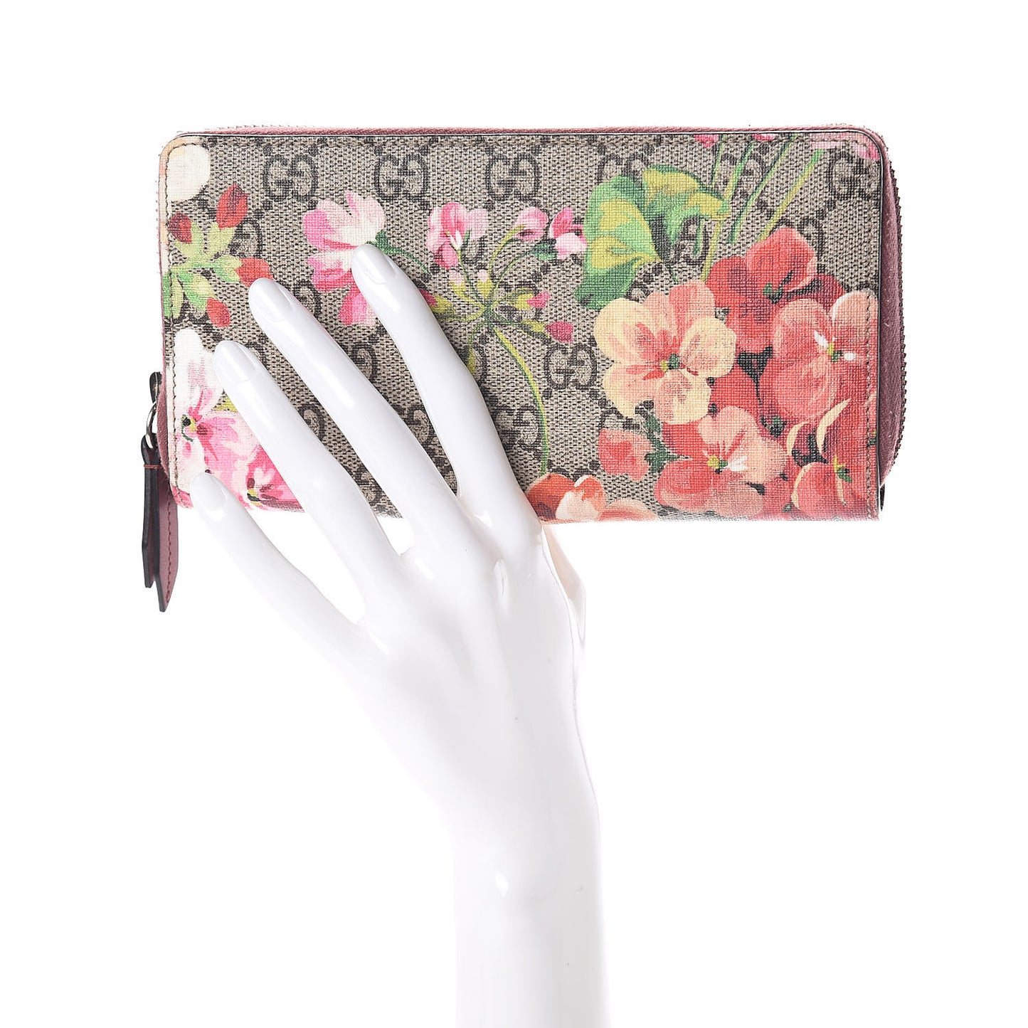 GG Supreme Monogram Blooms Zip Around Wallet Beige Multicolor Dry Rose