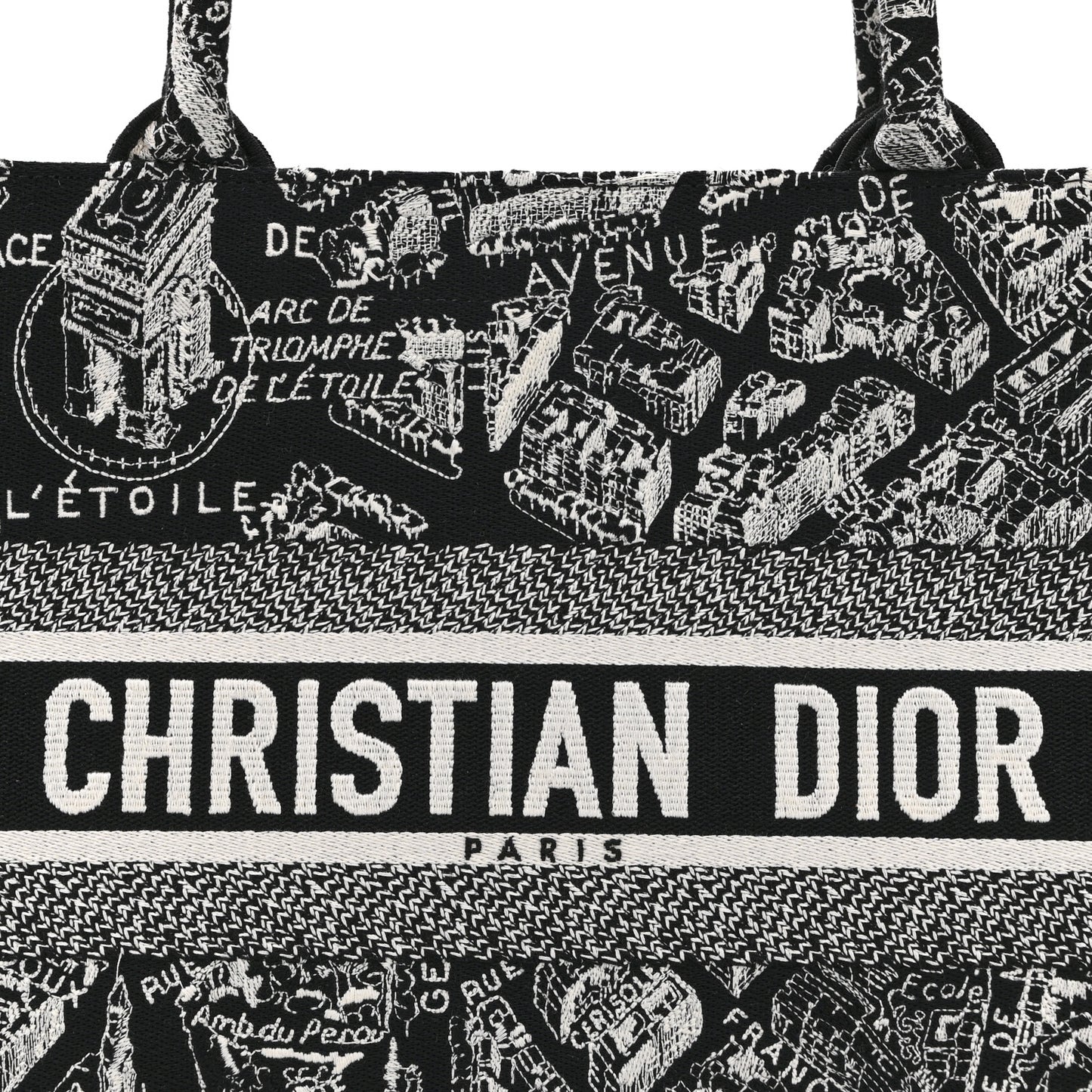 Canvas Embroidered Medium Plan De Paris Book Tote Black White