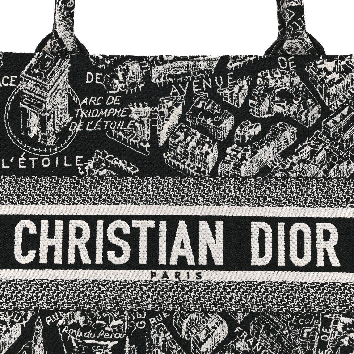 Christian Dior Canvas Embroidered Medium Plan De Paris Book Tote Black White 8 of 10
