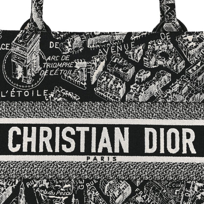 Christian Dior Canvas Embroidered Medium Plan De Paris Book Tote Black White 8 of 10