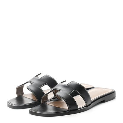 Hermes Box Calfskin Oran Sandals 36 Black 6 of 16