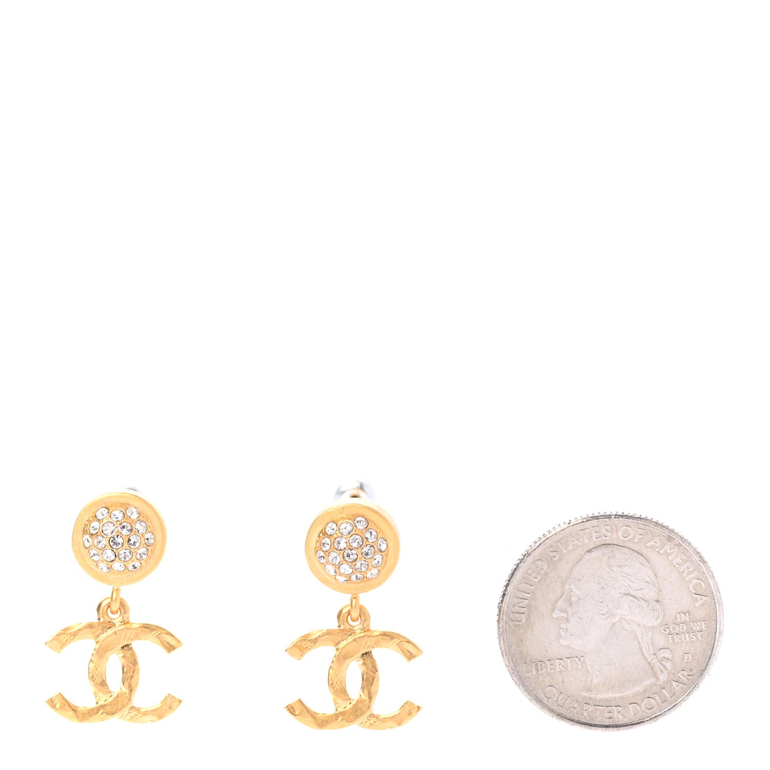 Chanel Crystal CC Drop Earrings Gold 2 of 4