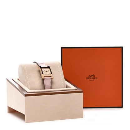 Hermes Stainless Steel Alligator Diamond Mother of Pearl 21mm Heure H Hour Quartz Watch Rose Pale 5 of 5