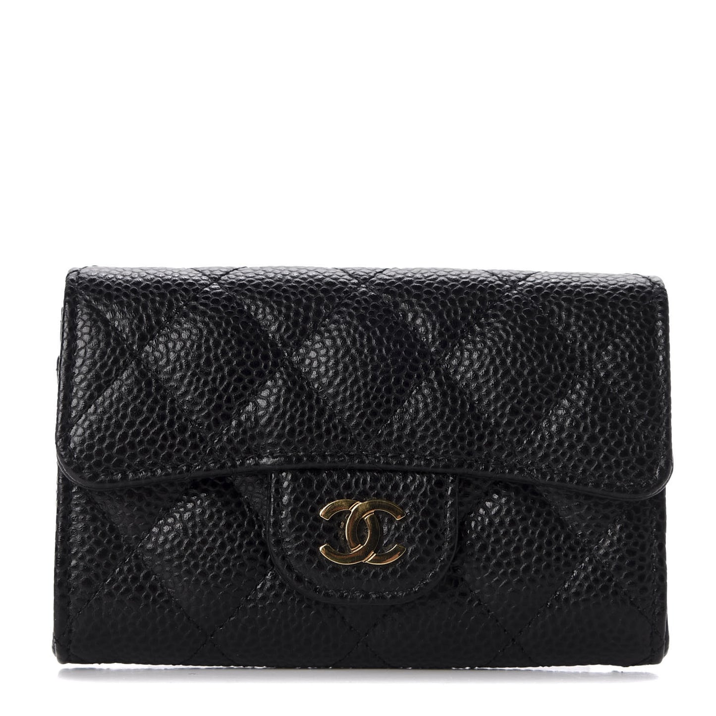 Caviar Quilted Flap Card Holder Wallet Black