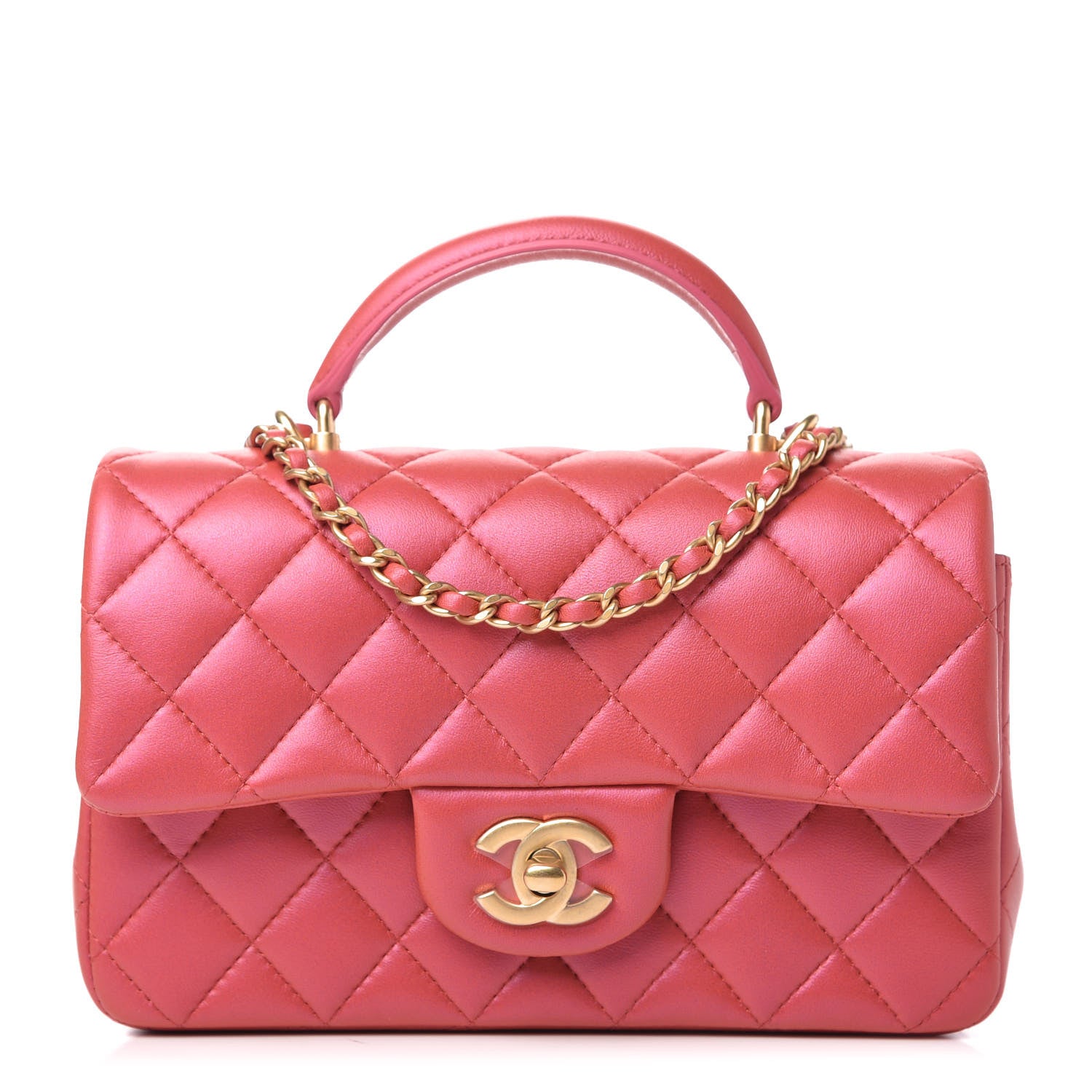 Chanel Iridescent Lambskin Quilted Mini Top Handle Rectangular Flap Red 1 of 11