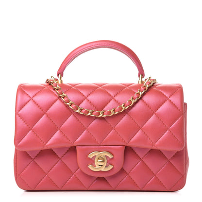 Chanel Iridescent Lambskin Quilted Mini Top Handle Rectangular Flap Red 1 of 11