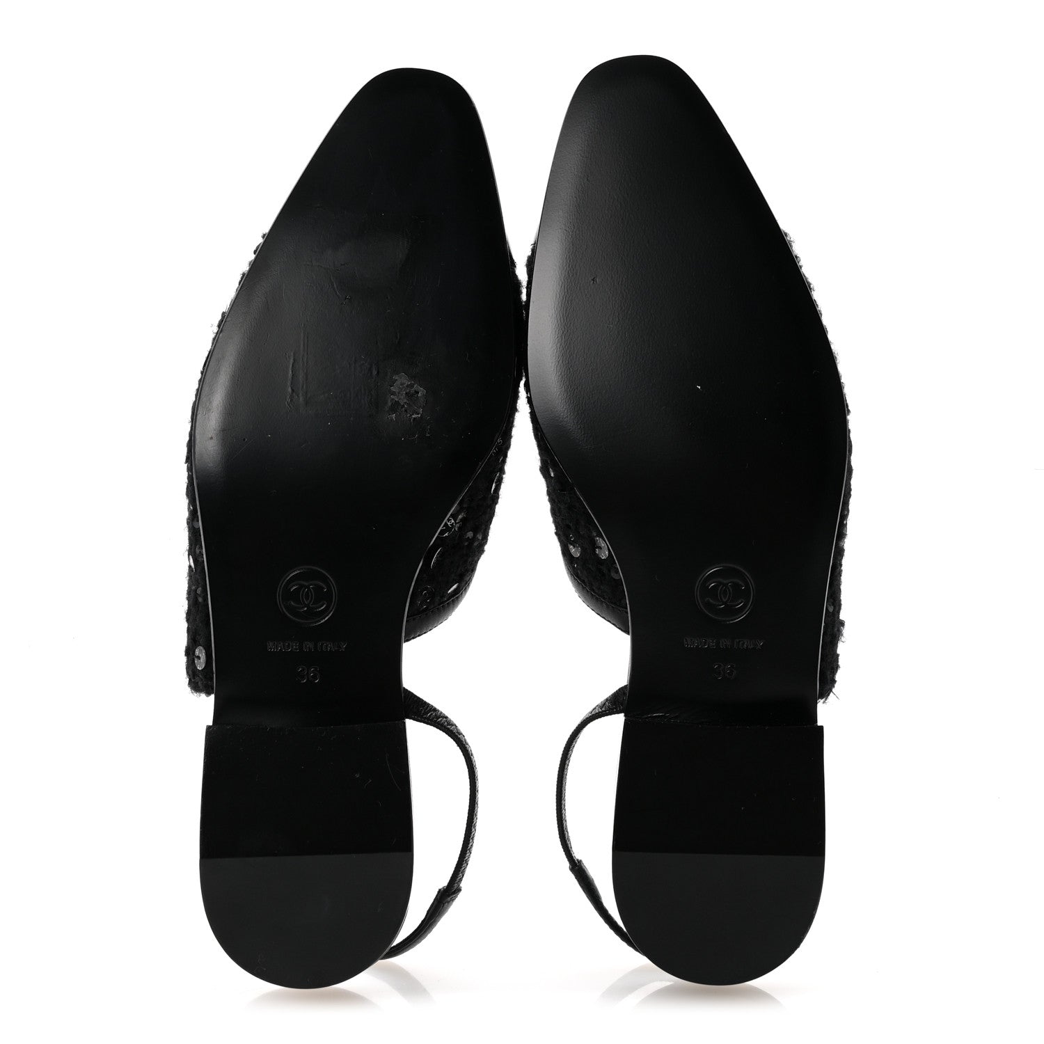 Chanel Tweed Patent Calfskin Cap Toe CC Slingback Flats 36 Black 6 of 9