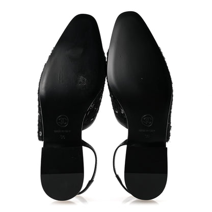Chanel Tweed Patent Calfskin Cap Toe CC Slingback Flats 36 Black 6 of 9