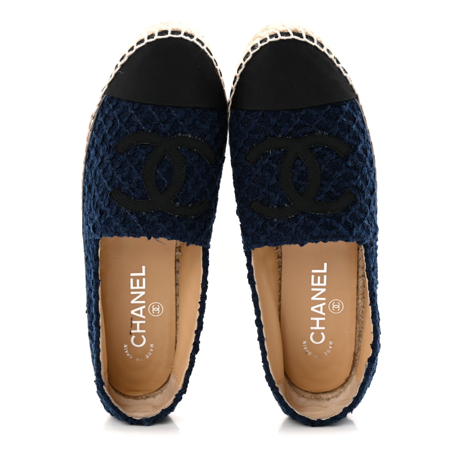 Tweed Grosgrain CC Espadrilles 37 Navy Black