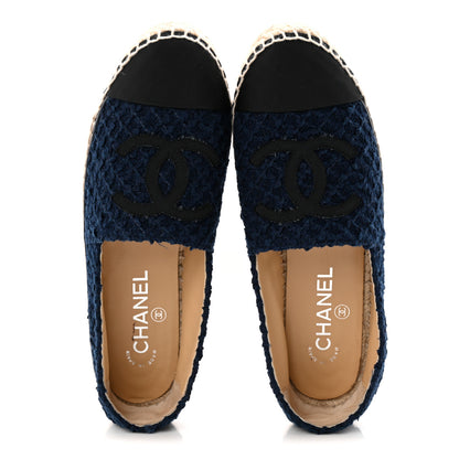 Chanel Tweed Grosgrain CC Espadrilles 37 Navy Black 2 of 11