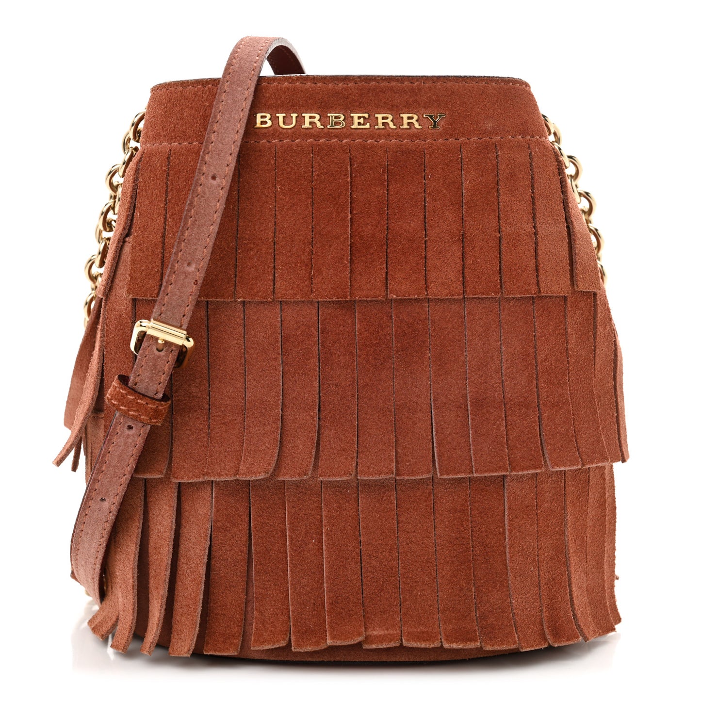 Suede Fringe Mini Bucket Bag Russet Pink