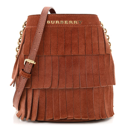 Burberry Suede Fringe Mini Bucket Bag Russet Pink 1 of 11
