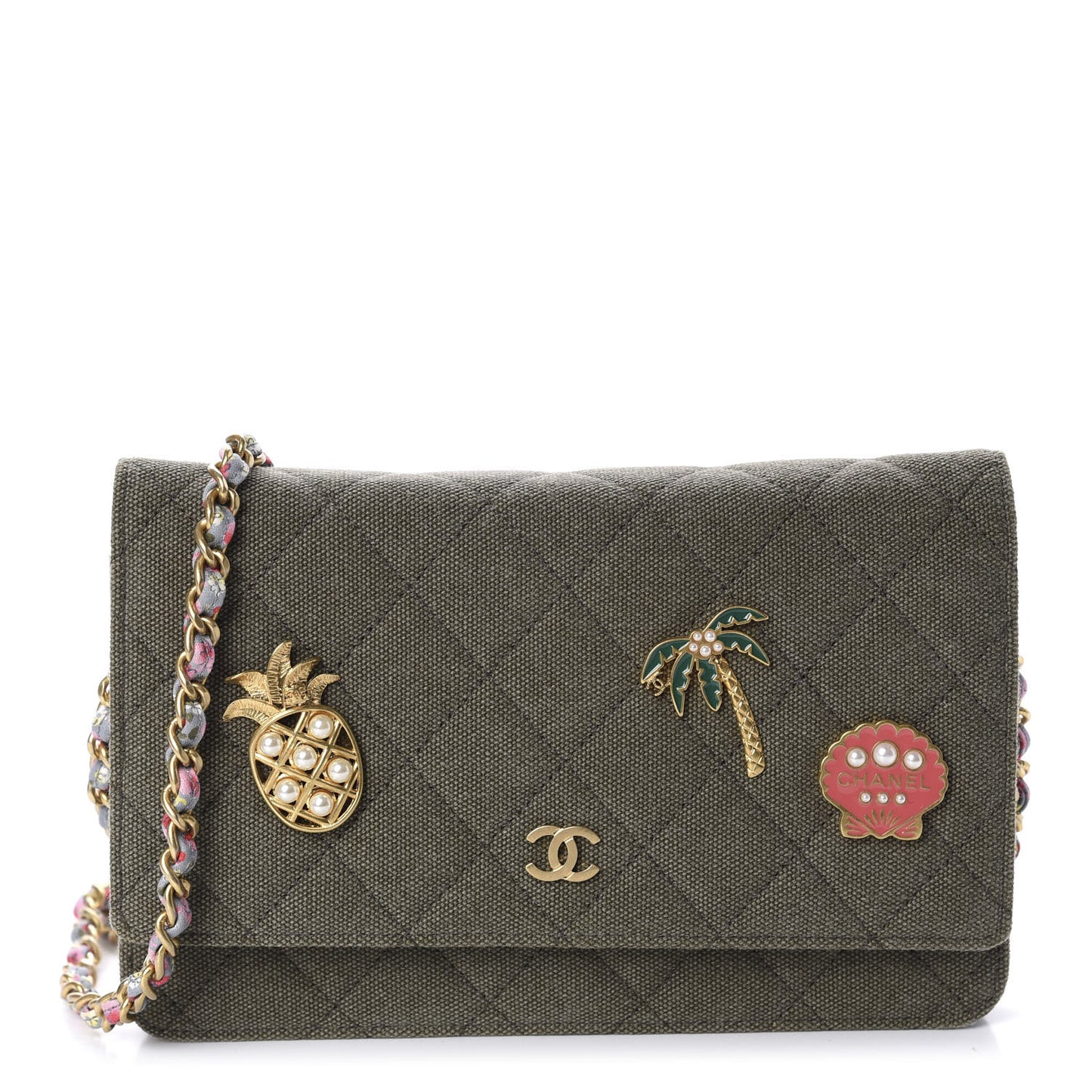 Canvas Quilted Coco Cuba Charms Wallet On Chain WOC Khaki