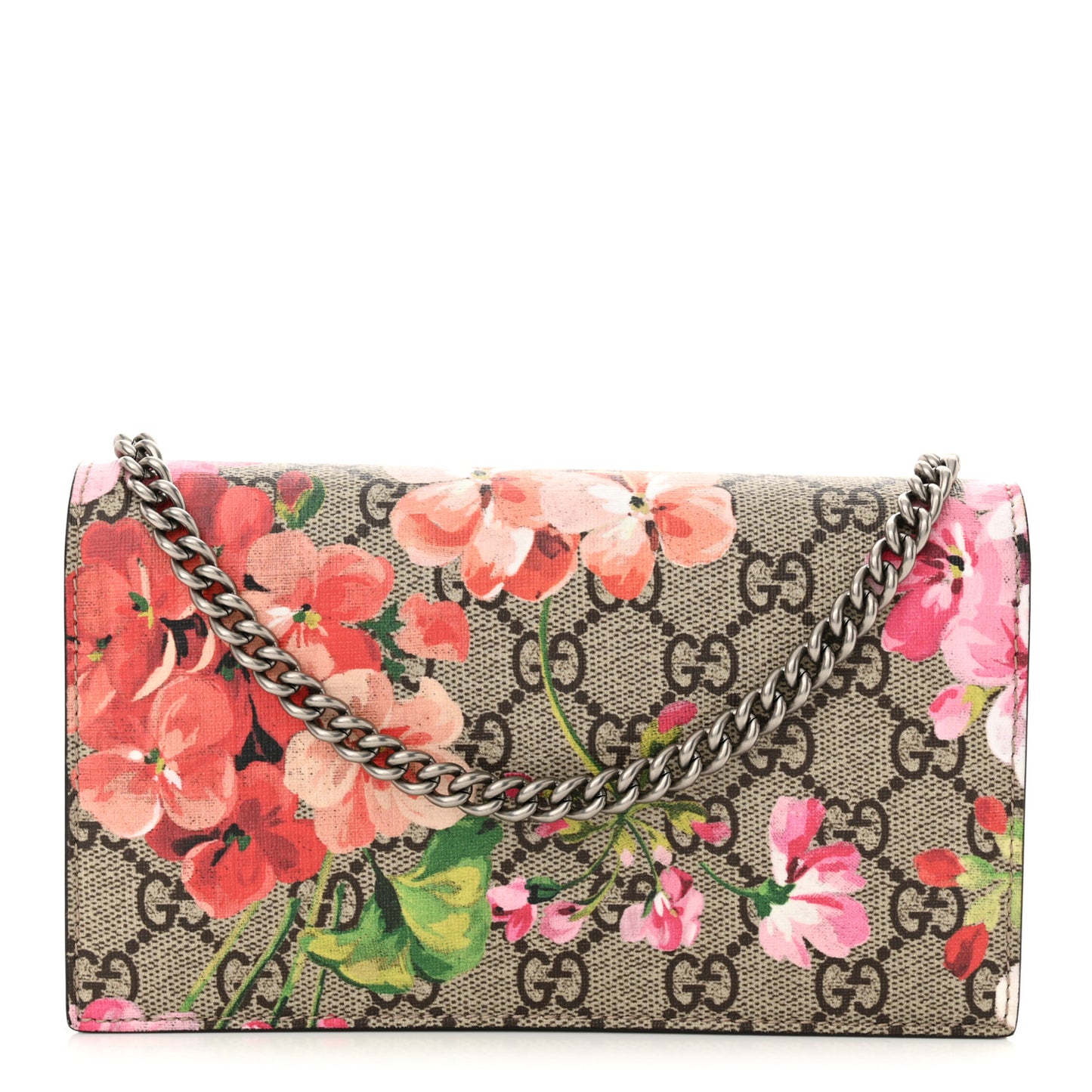 GG Supreme Monogram Blooms Chain Wallet Beige Multicolor Dry Rose