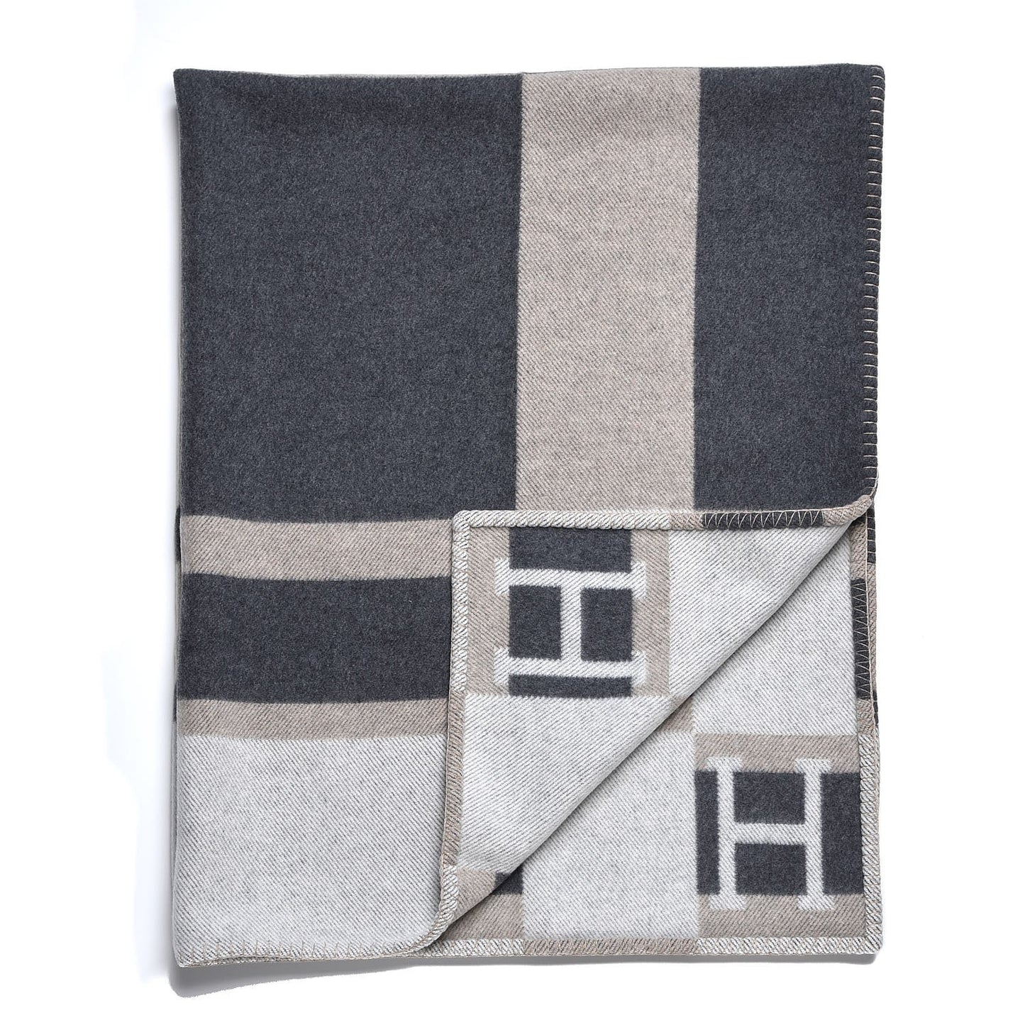 Wool Cashmere Avalon Bayadere Blanket Galet Ecru