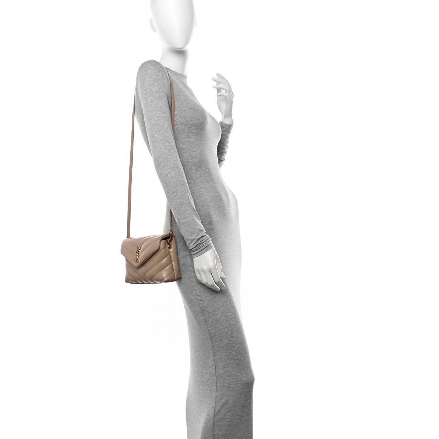 Saint Laurent Calfskin Y Quilted Monogram Toy Loulou Crossbody Bag Dark Beige 2 of 11