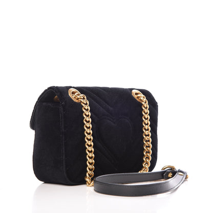 Gucci Velvet Matelasse Mini GG Marmont Shoulder Bag Black 3 of 7