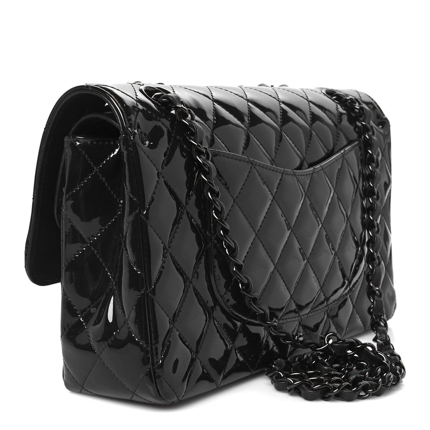 Chanel Patent Calfskin Quilted Medium Double Flap So Black So Black 3 of 11
