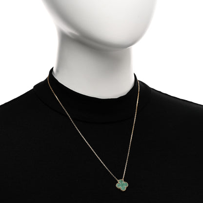 Van Cleef & Arpels 18K Yellow Gold Malachite Vintage Alhambra Pendant Necklace 2 of 5