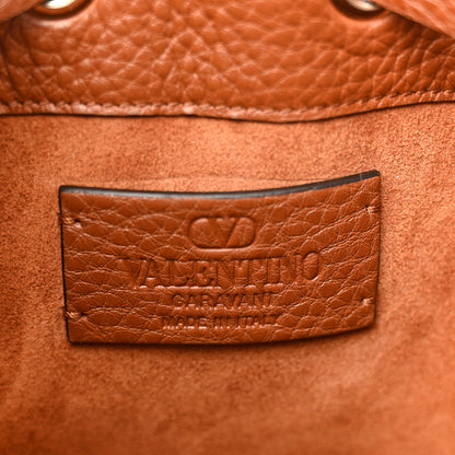 Valentino Garavani Canvas Grained Calfskin Rockstud Drawstring Bucket Bag Naturale Tobacco 6 of 9