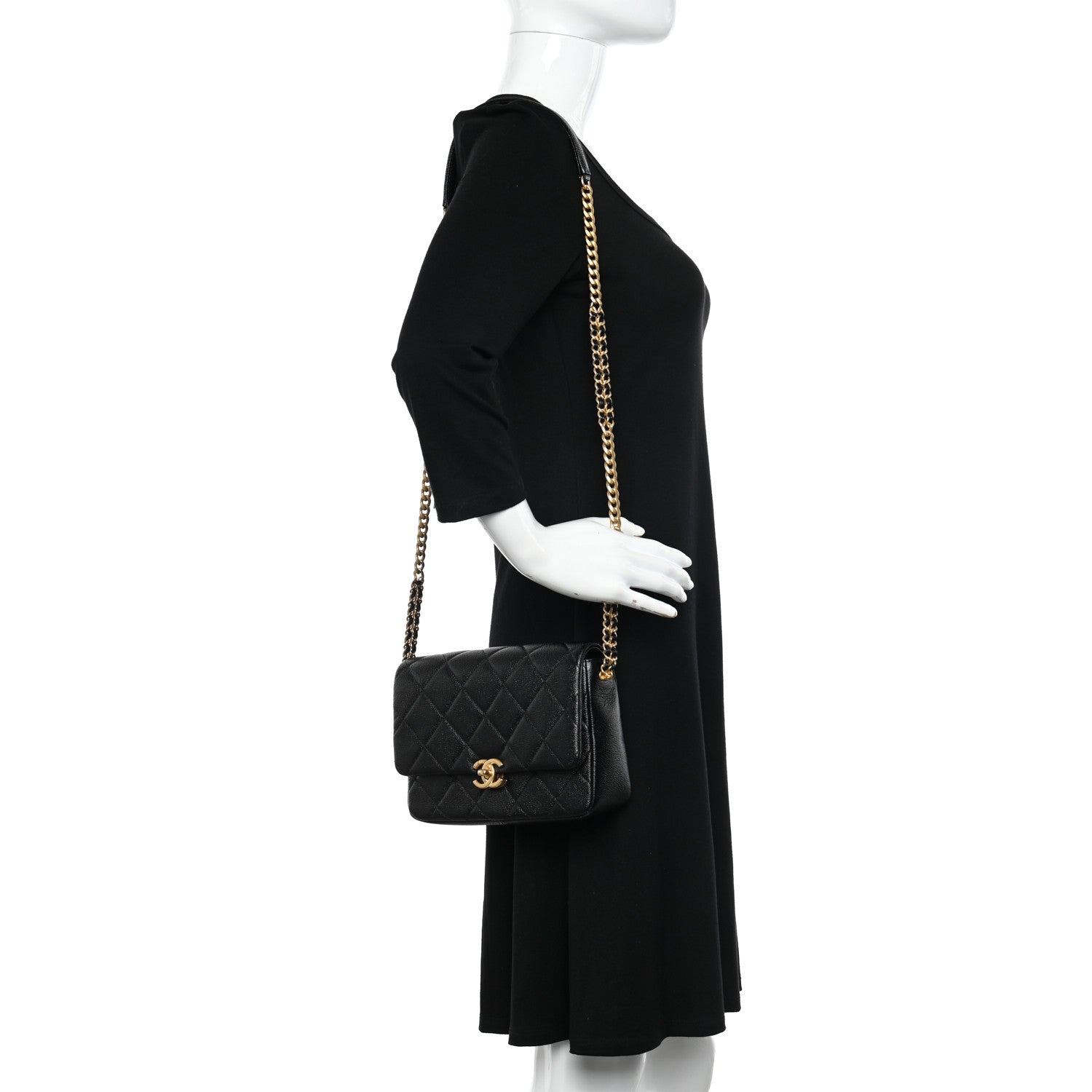 Chanel Shiny Caviar Quilted Small Chain Melody Flap Black 2 of 11