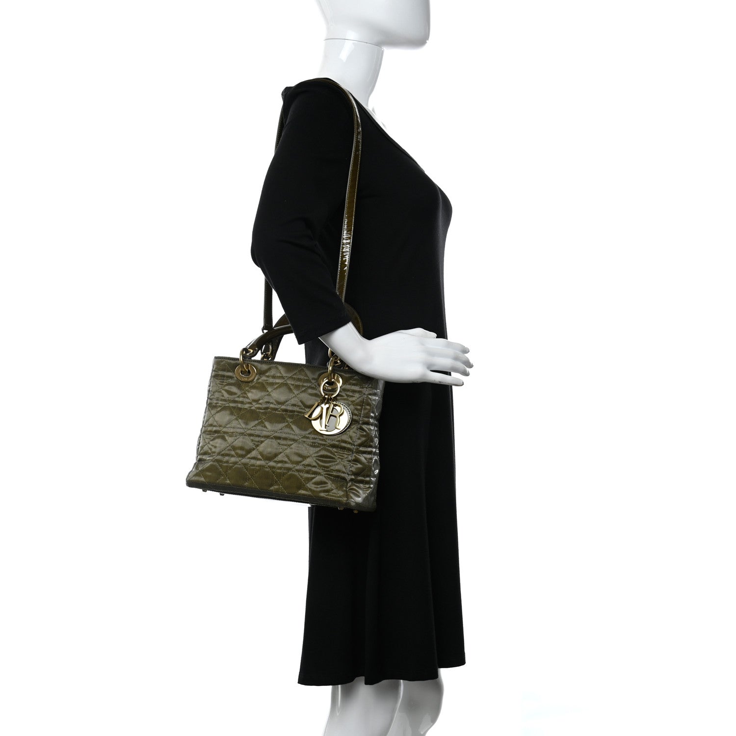 Christian Dior Coated Canvas Patent Cannage Medium Lady Dior Dark Green 2 of 9