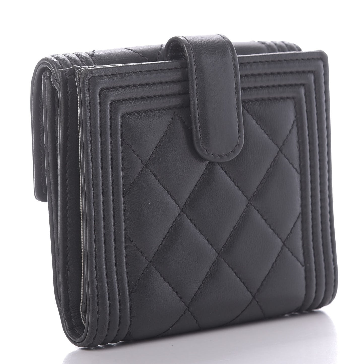 Lambskin Quilted Compact Boy Wallet Dark Grey