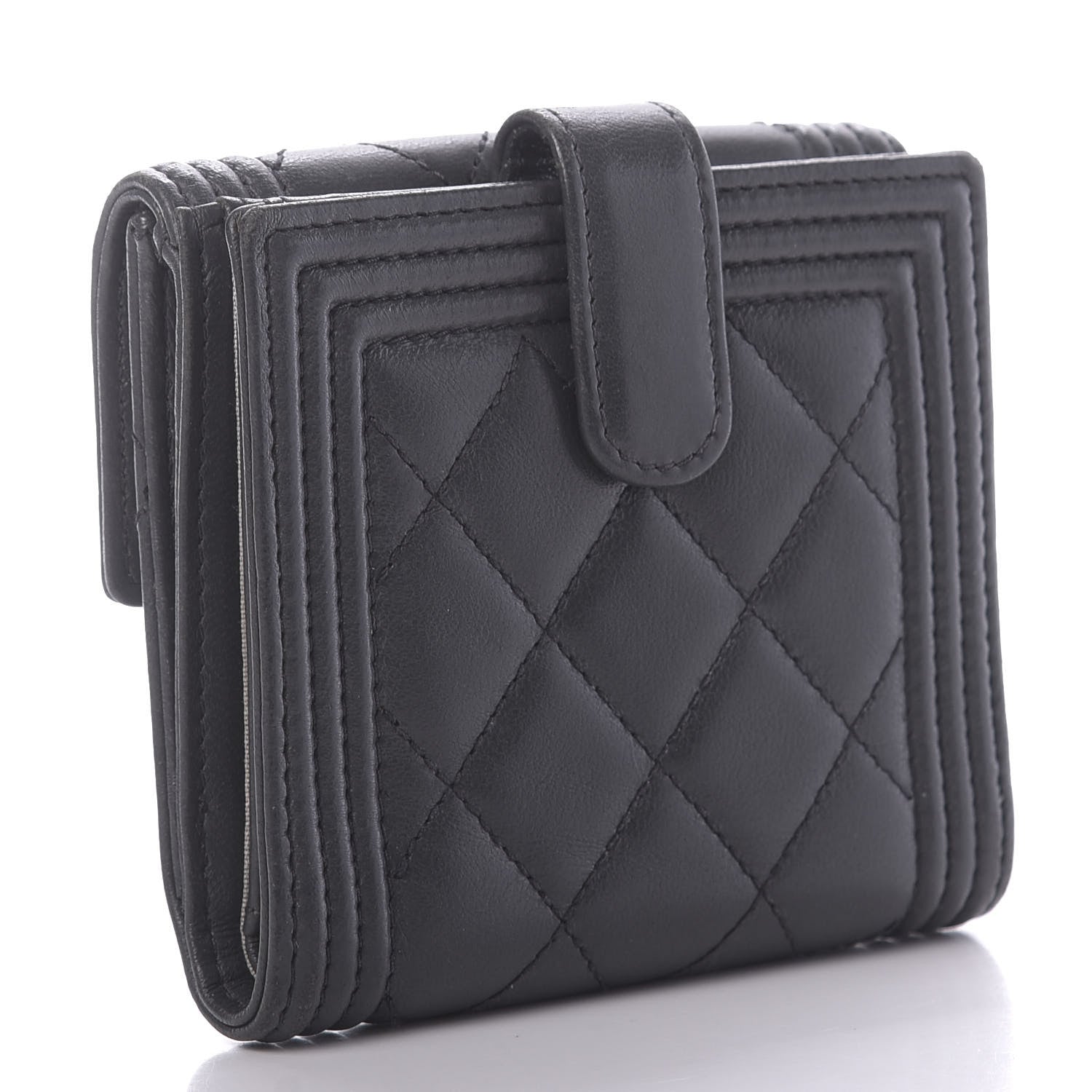 Chanel Lambskin Quilted Compact Boy Wallet Dark Grey 3 of 12