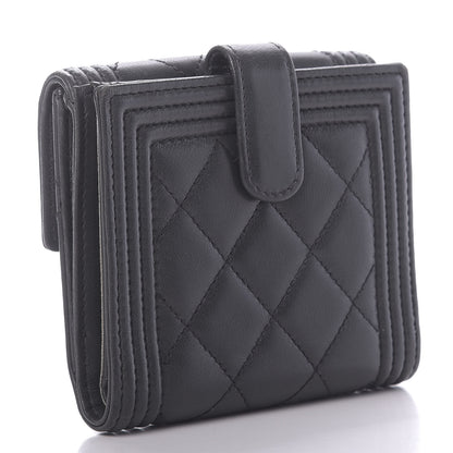Chanel Lambskin Quilted Compact Boy Wallet Dark Grey 3 of 12