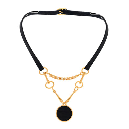 Hermes Swift Metal Lizard Heritage Equestre Pendant Collar Necklace Black Gold 3 of 6