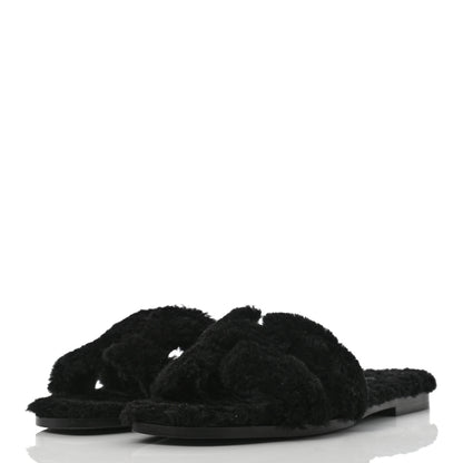 Hermes Woolskin Oran Sandals 38.5 Black 3 of 7