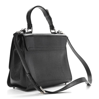 Dolce & Gabbana Lizard Calfskin Embossed Medium Monica Top Handle Bag Black 3 of 13