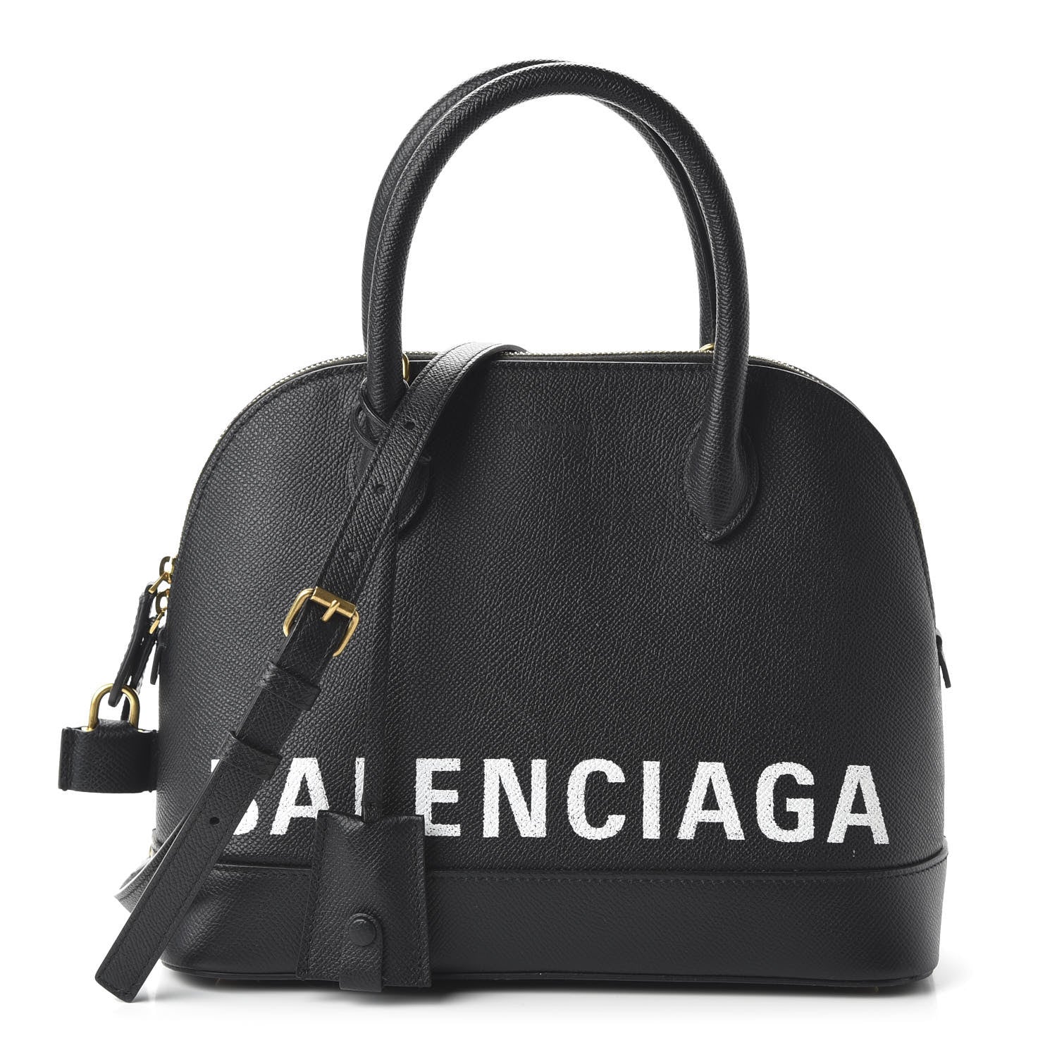 Balenciaga Signature Grained Calfskin Logo S Ville Top Handle Bag Black White 1 of 9