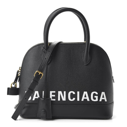 Balenciaga Signature Grained Calfskin Logo S Ville Top Handle Bag Black White 1 of 9