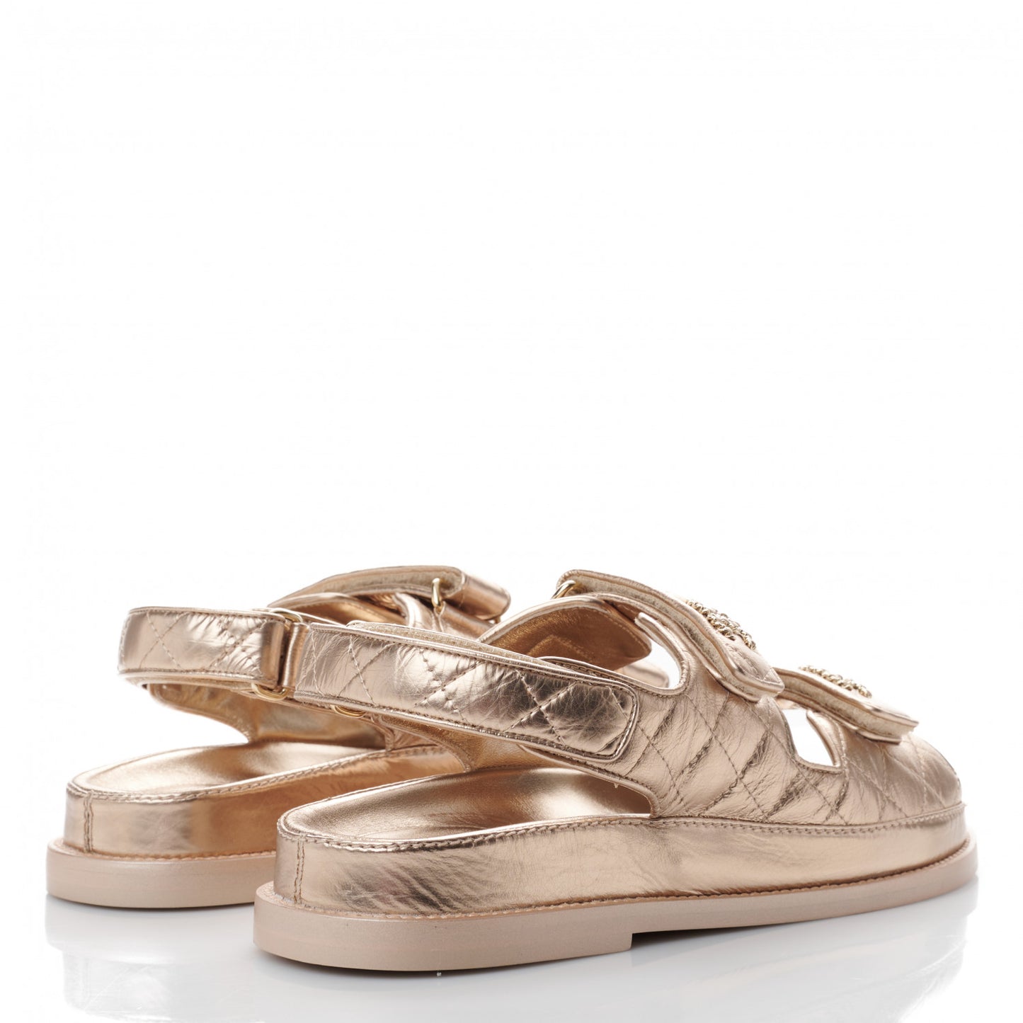 Iridescent Lambskin Quilted Velcro Dad Sandals 38 Light Bronze