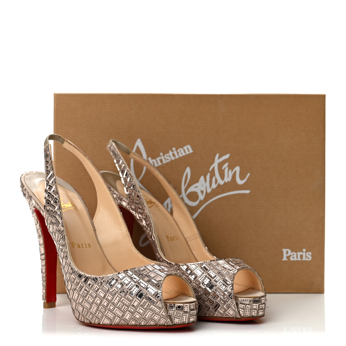 Christian Louboutin Satin Mosaique No Prive 120 Pumps 37.5 Silver 10 of 10