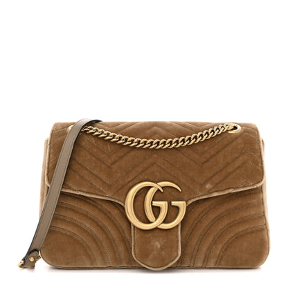 Gucci Velvet Matelasse Medium GG Marmont Shoulder Bag Taupe 1 of 12