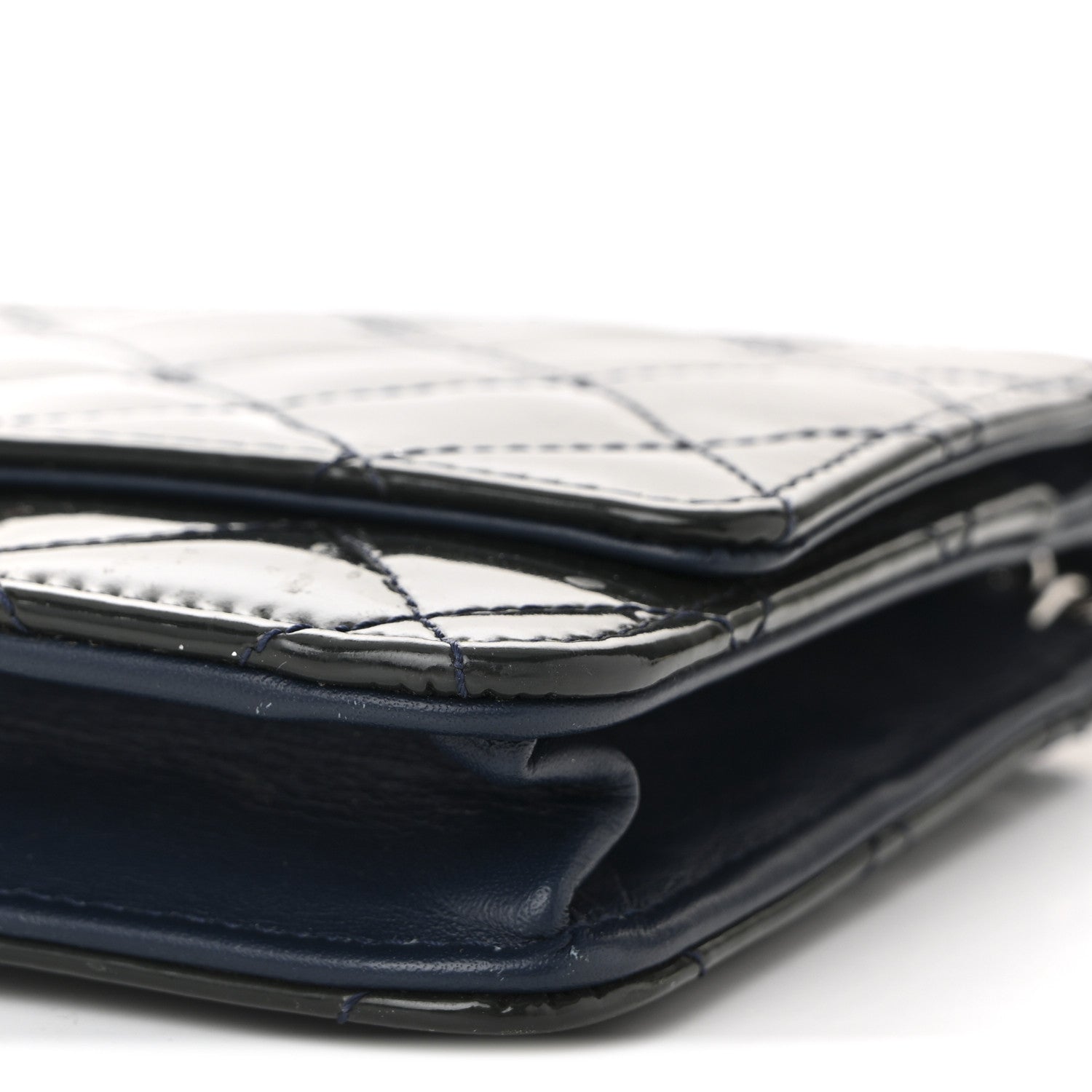 Chanel Patent Quilted Wallet On Chain WOC Navy Blue 21 of 21