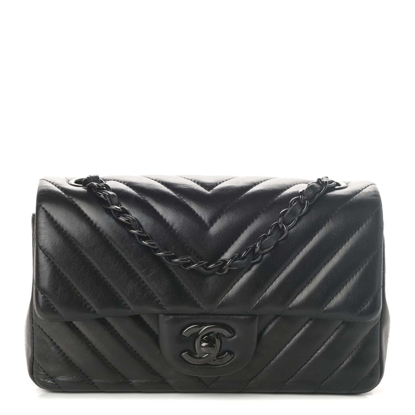Lambskin Chevron Quilted Mini Rectangular Flap So Black