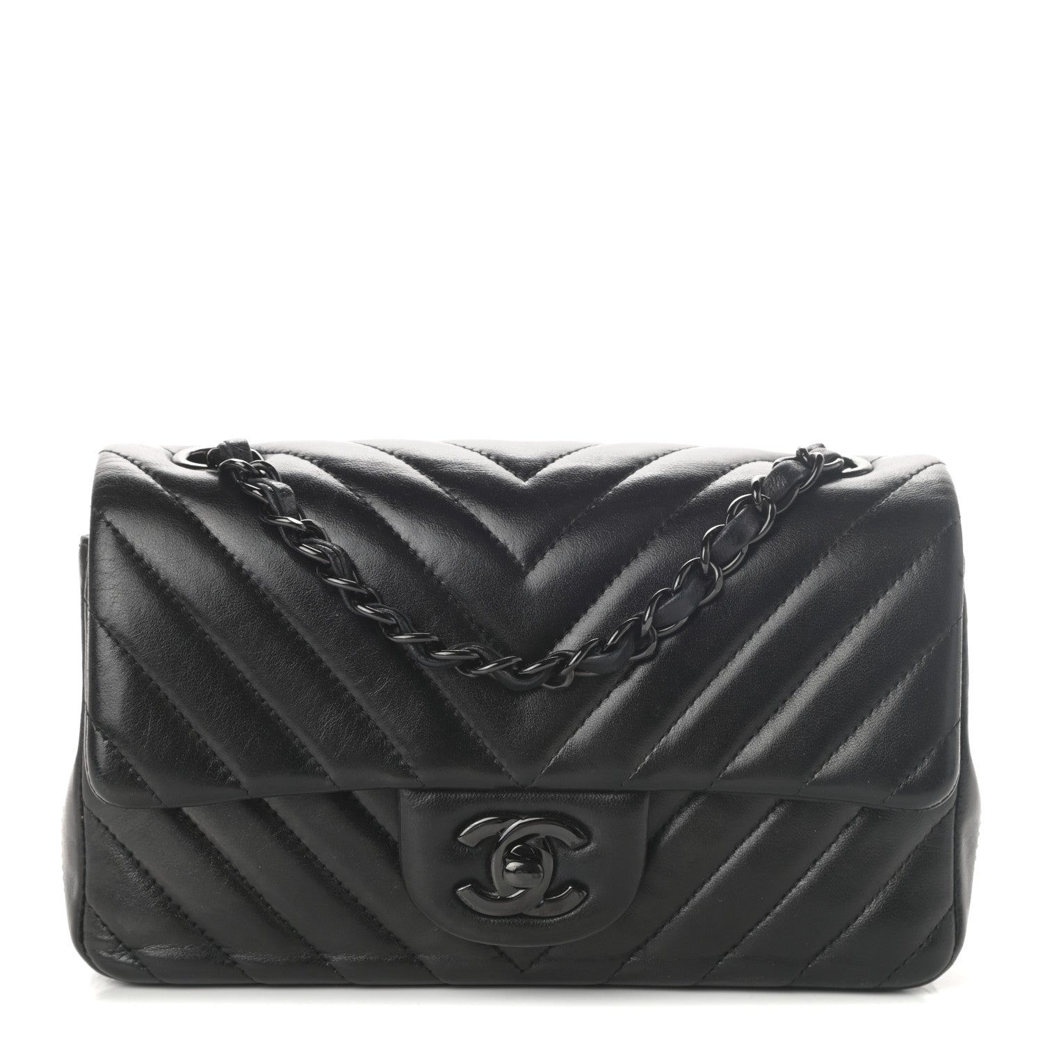 Chanel Lambskin Chevron Quilted Mini Rectangular Flap So Black 1 of 9