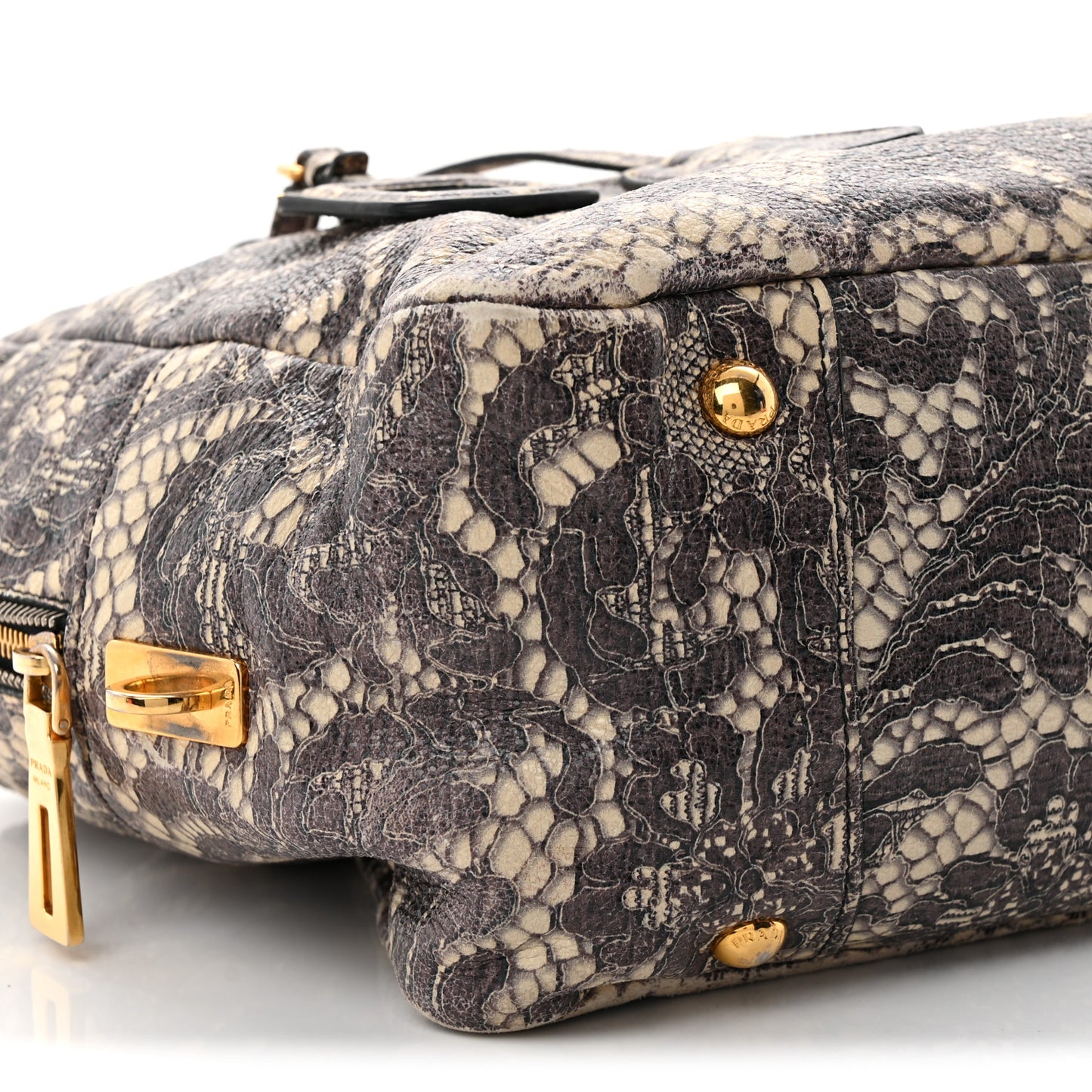 Cervo Lux Print Lace Bauletto Bag Talco