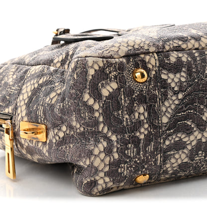 Prada Cervo Lux Print Lace Bauletto Bag Talco 9 of 13