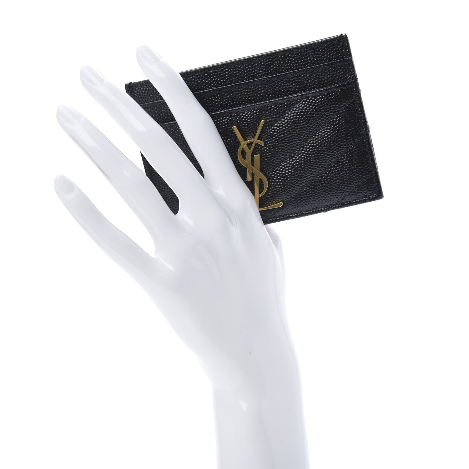 Saint Laurent Grain De Poudre Matelasse Chevron Monogram Credit Card Case Black 2 of 8