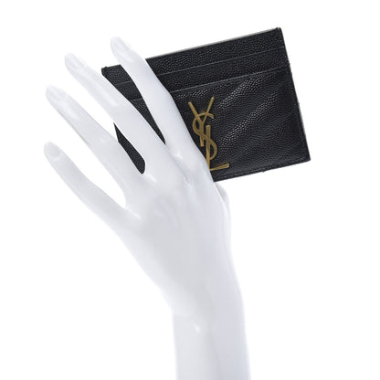 Saint Laurent Grain De Poudre Matelasse Chevron Monogram Credit Card Case Black 2 of 8