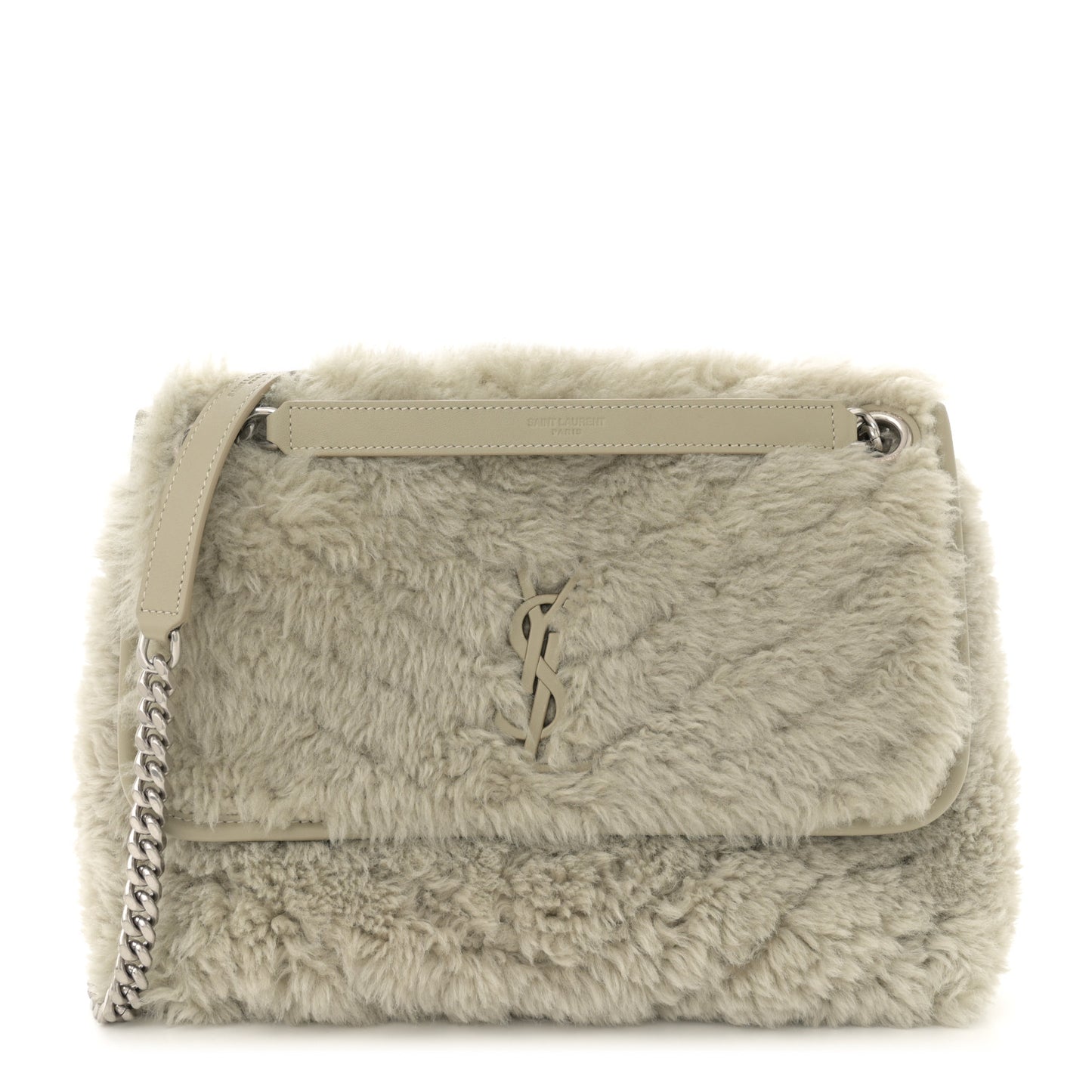 Calfskin Shearling Monogram Medium Niki Chain Satchel Grey